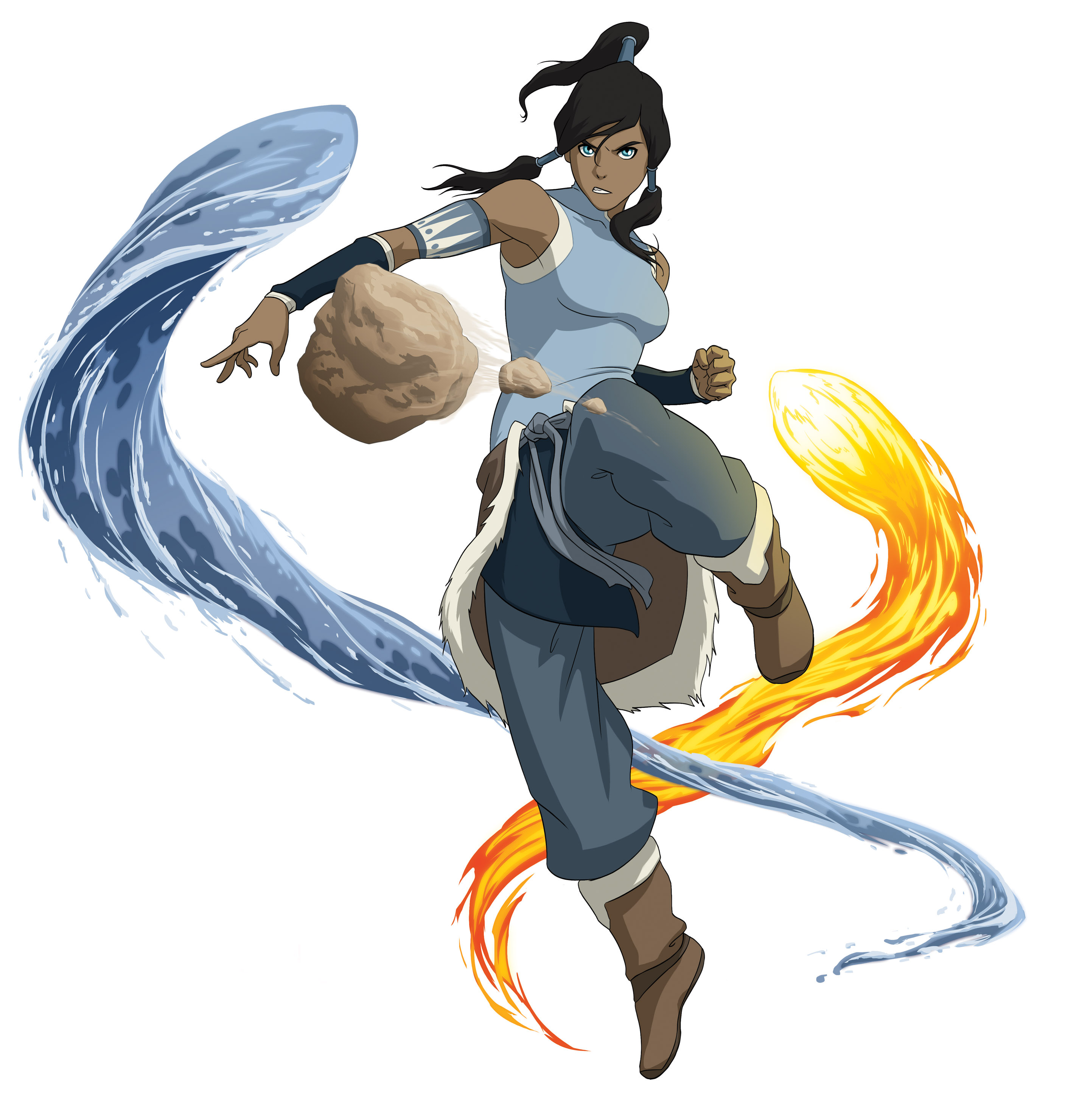 Pictured: Korra displays earth, water and firebending in THE LEGEND OF KORRA on Nickelodeon. Photo: Nickelodeon. ©2012 Viacom, International, Inc. All Rights Reserved